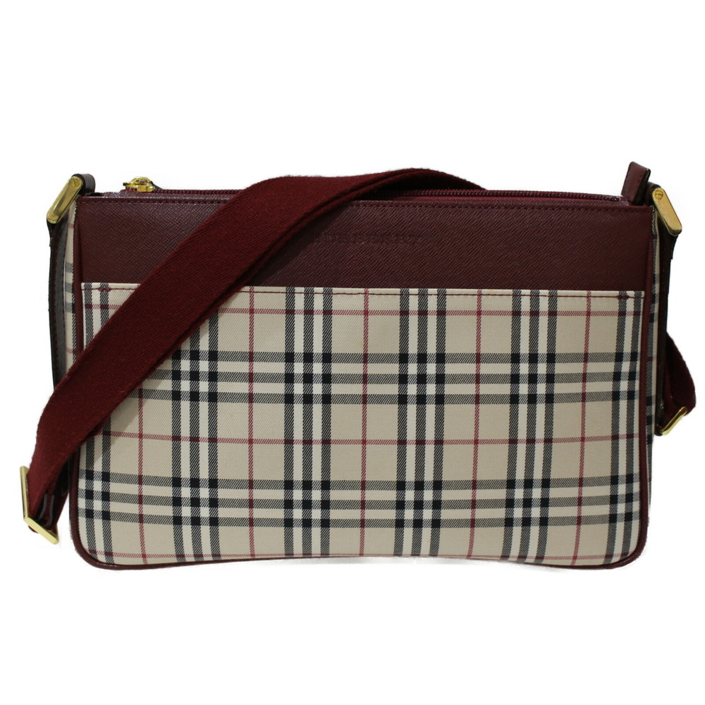 BURBERRY Shoulder Bag Check Nova Canvas Leather Red Beige Tan Classic - Picture 1 of 7
